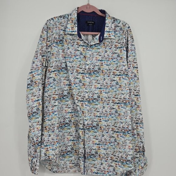 Bugatchi Men's Shaped Fit Sailboat Pattern Button Front Casual Shirt Size 3X - Picture 3 of 12